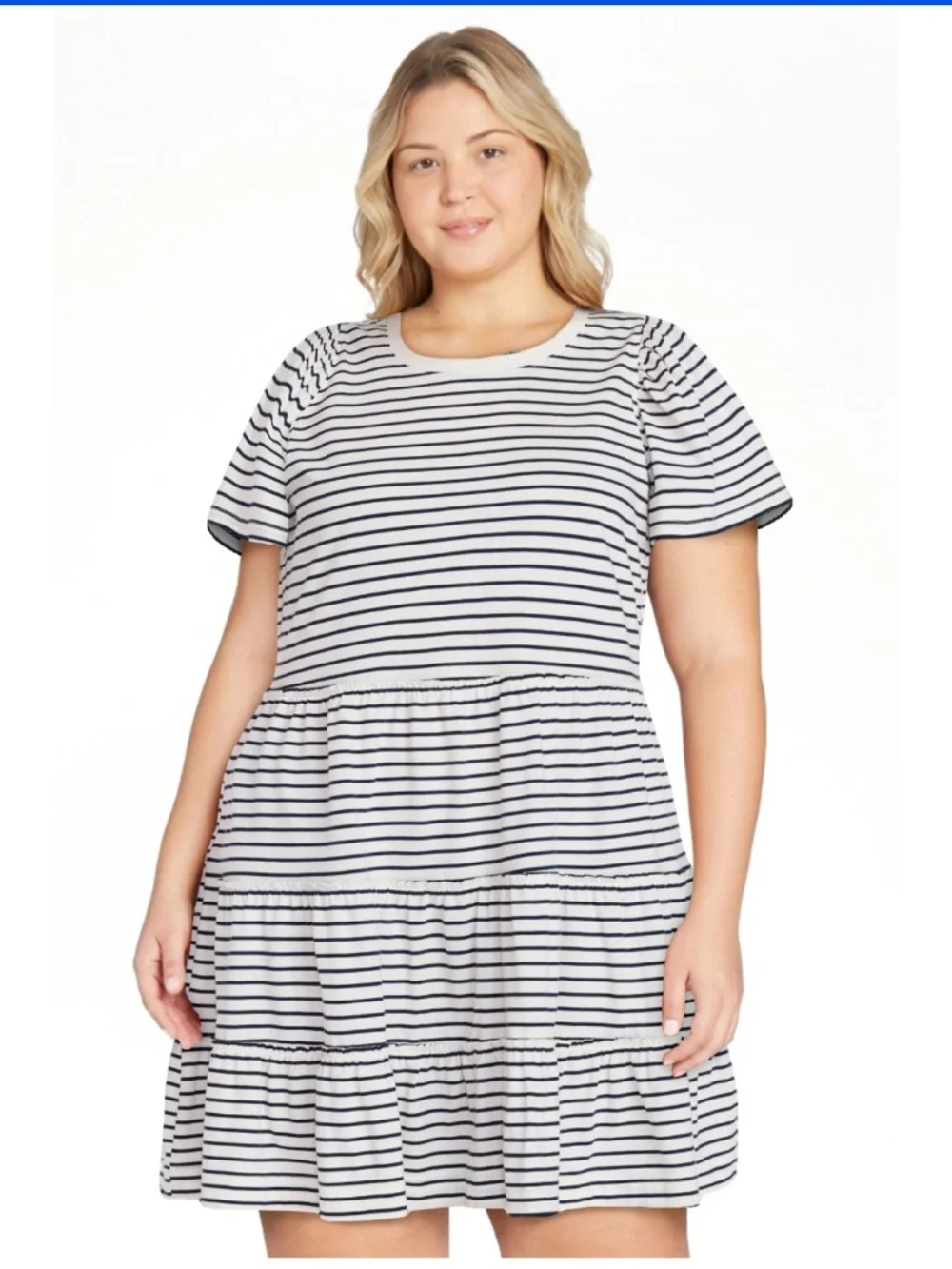 Time and Tru Women’s Mother of Pearl Striped Tiered Dress Size XXL NWT